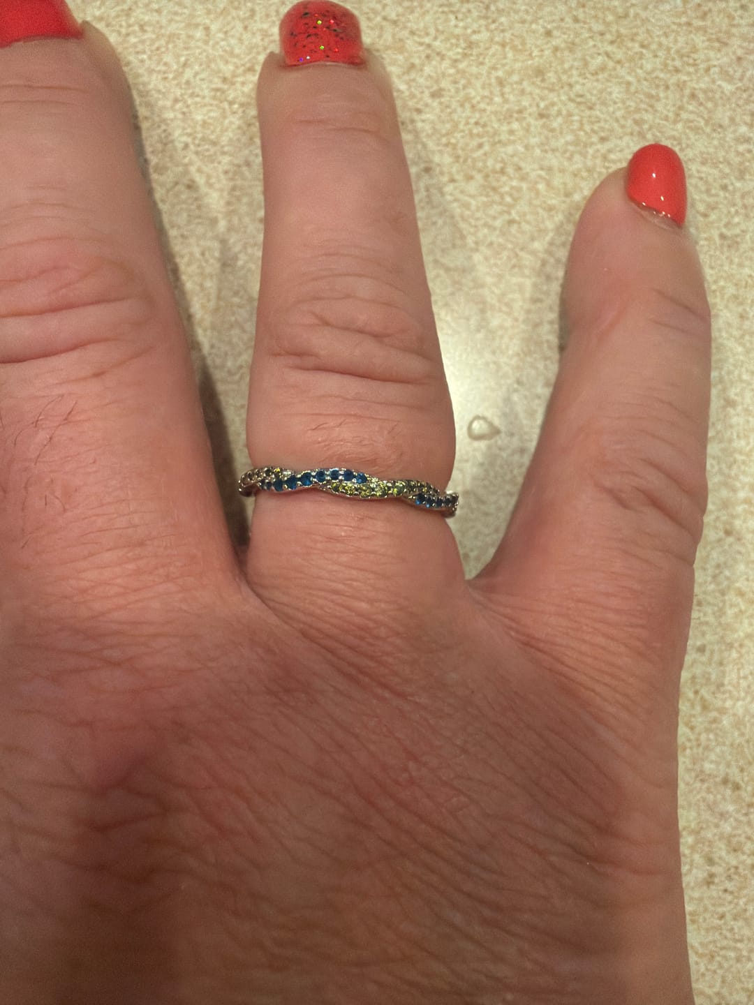 Customer photo review of Custom Wavy Birthstone Promise Ring