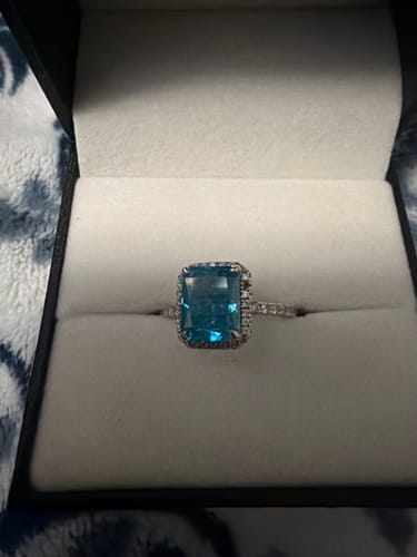 Customer photo review of 3.0Ct Radiant Cut Halo Engagement Ring Travel Ring In Sterling Silver