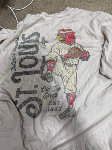 Customer's Old Time St. Louis Baseball T-Shirt laid out, showing the faded vintage graphic.