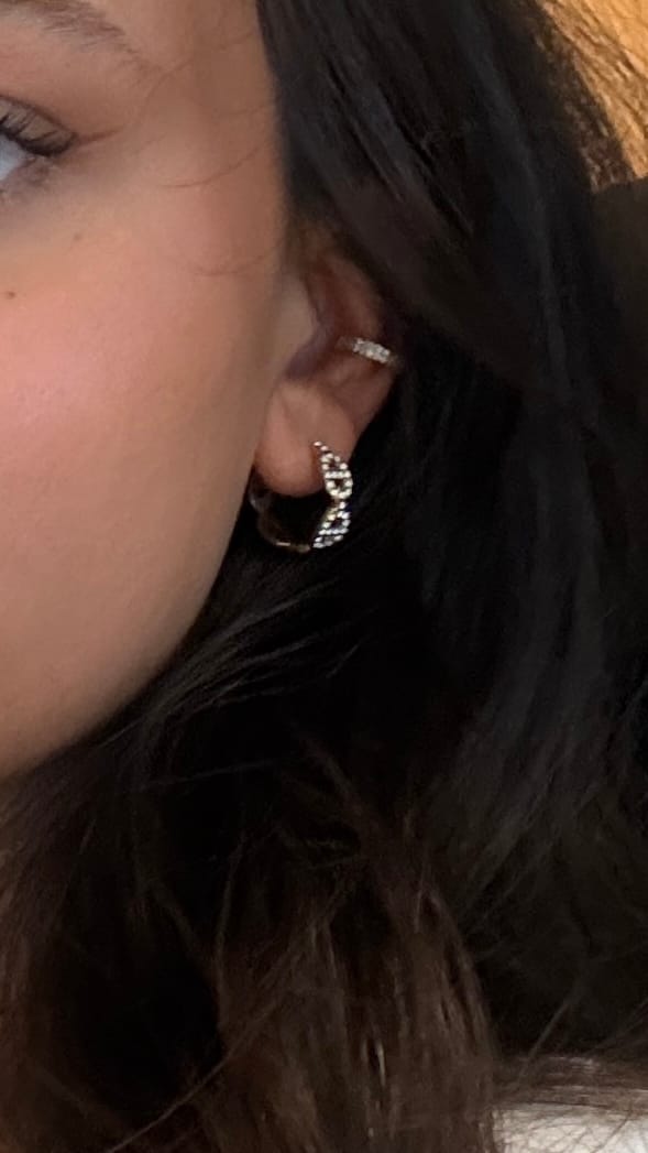 Customer photo review of Pave Flow Deluxe Huggie Ohrringe 14K Vergoldet