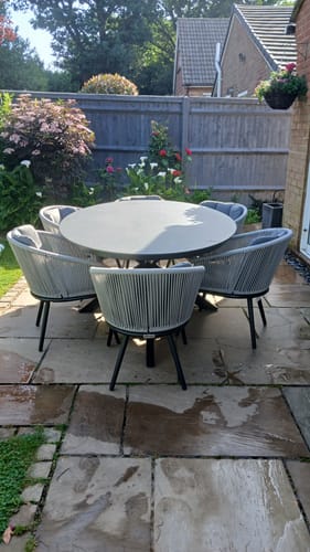Customer photo review of Aspen 6 Seater Ellipse Ceramic Glass Dining Set with Aspen Rope Chairs