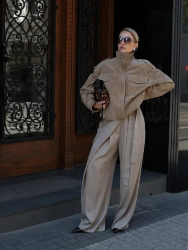 Customer photo review of Camila High Neck Suede Pocket Jacket
