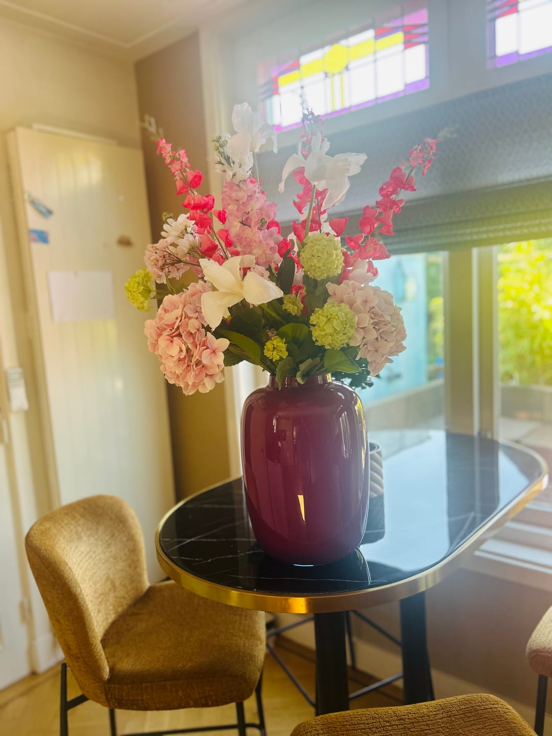Customer photo review of Zijdenboeket Roze incl vaas