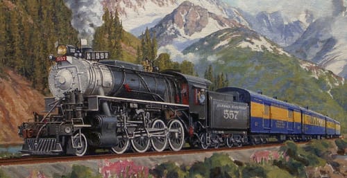 Reviewer's contextual image: a painting of the 'Engine 557' steam train, the project being worked on with the sanding belts.