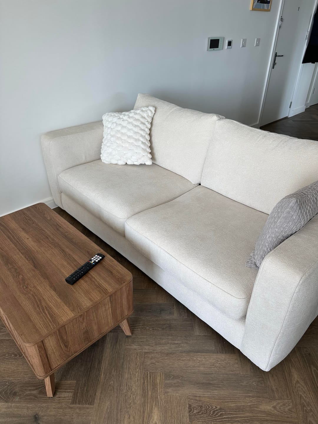 Customer photo review of Bahrain Fabric 3 Seater Sofa, Ivory Mix