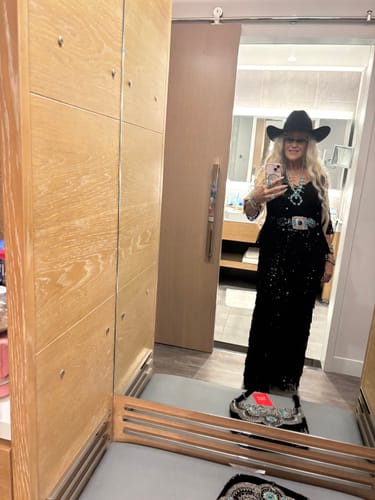Customer photo review of Sequin Fringe Wide-Leg Pants