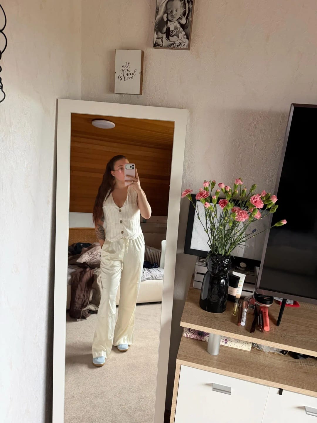Customer photo review of Elena Wide Leg Satin Trousers