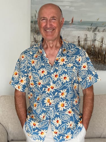 Customer photo review of Men's Retro Beach Hawaiian Cotton Holiday Button Up Blue Short Sleeve Floral Shirt
