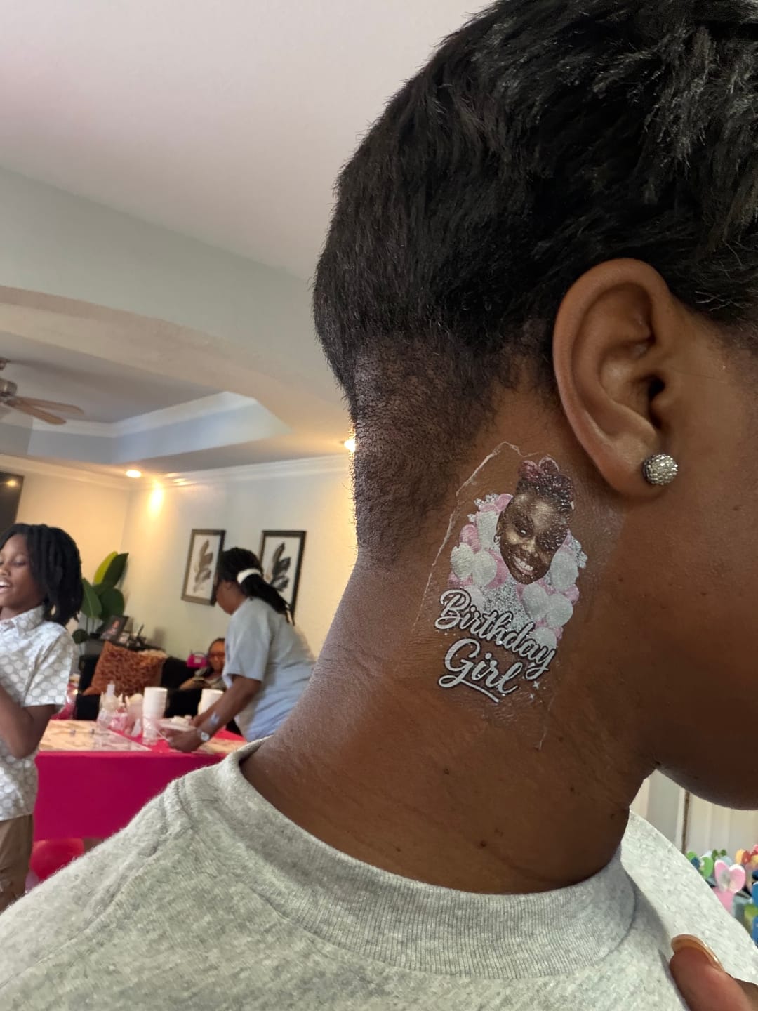 Customer photo review of Birthday Girl Balloon Custom Temporary Tattoo