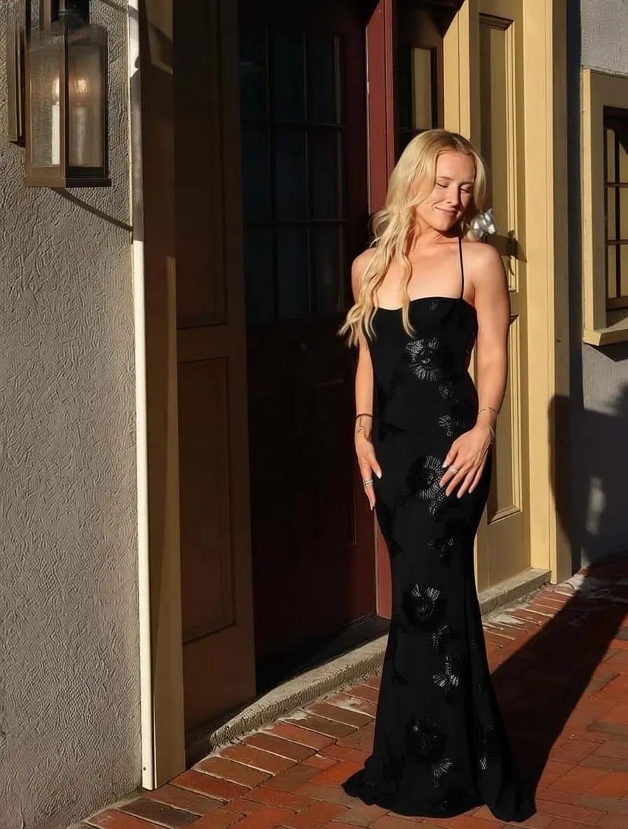 Customer photo review of Beatrice Applique Tie-Back Prom Dress