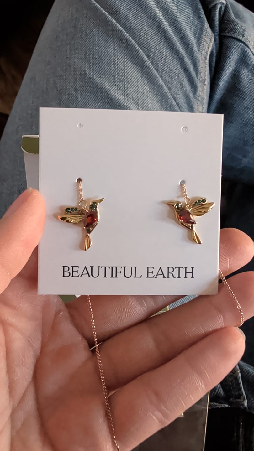 Customer photo review of Crystal Hummingbird Tassel Earrings