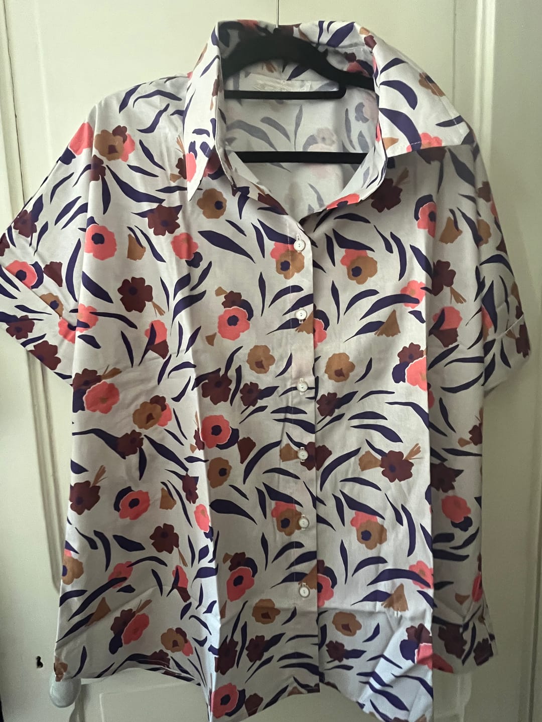 Customer photo review of Chemise Honorine - Coton Fleuri écru corail/bleu nuit