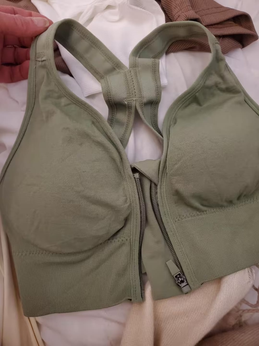 Customer photo review of Women’s High Support Sports Bra - Front Zip - Cross-Back Design