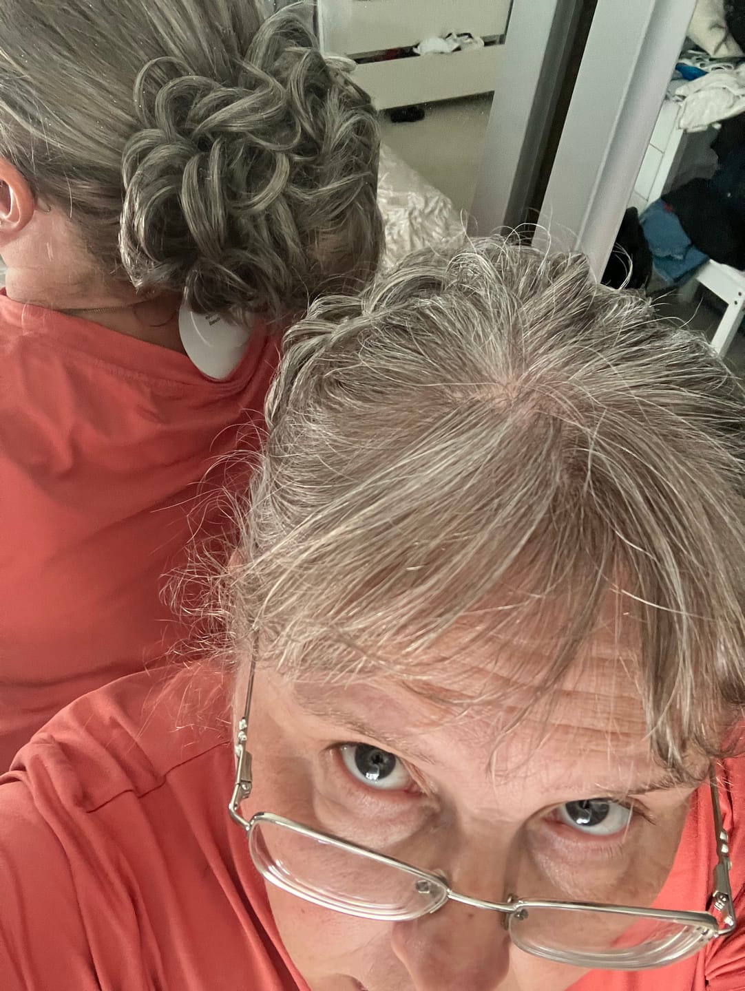 Customer photo review of Stranded Curly Hair Messy Bun Scrunchie - Colour #53 Dark Grey