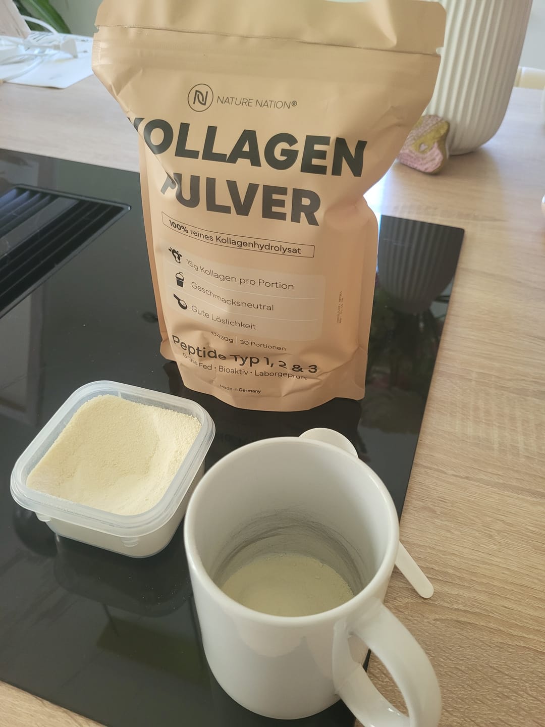 Customer photo review of Kollagen Pulver Hydrolysat, 450g - 100% Peptide Typ I, II & III, geschmacksneutral & leicht löslich