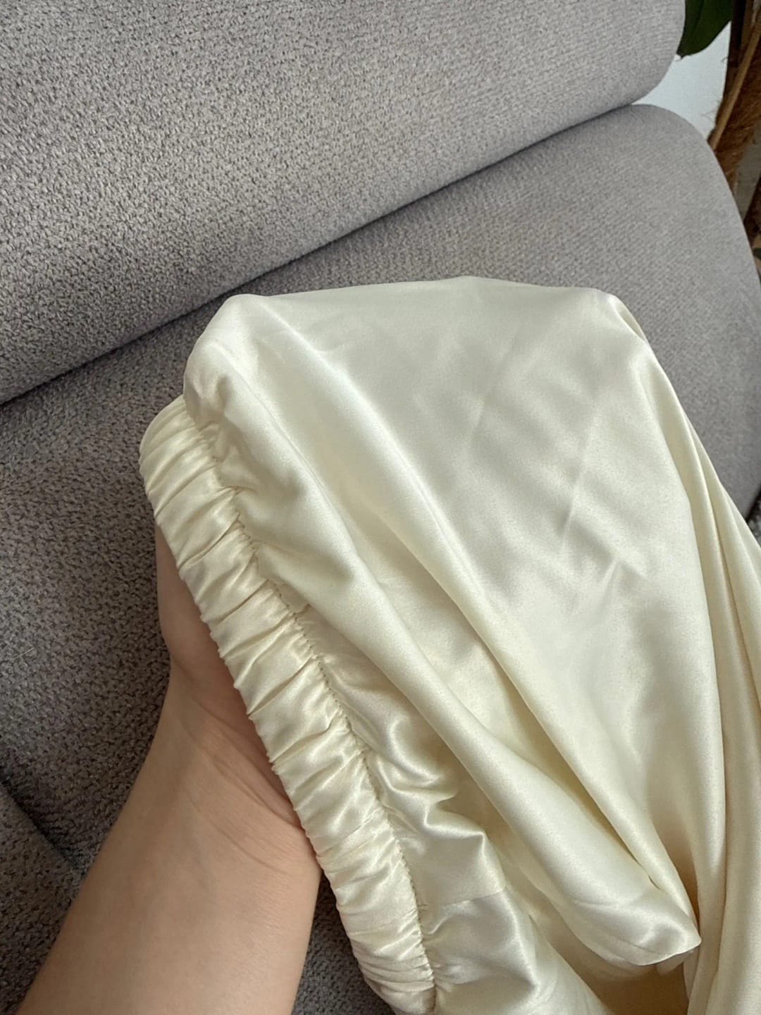 Customer photo review of Elena Wide Leg Satin Trousers