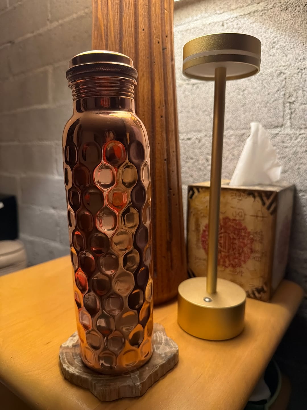 Customer photo review of Special Edition Diamond-Cut Honeycomb Copper Water Bottle | Textured Anti-Slip Grip