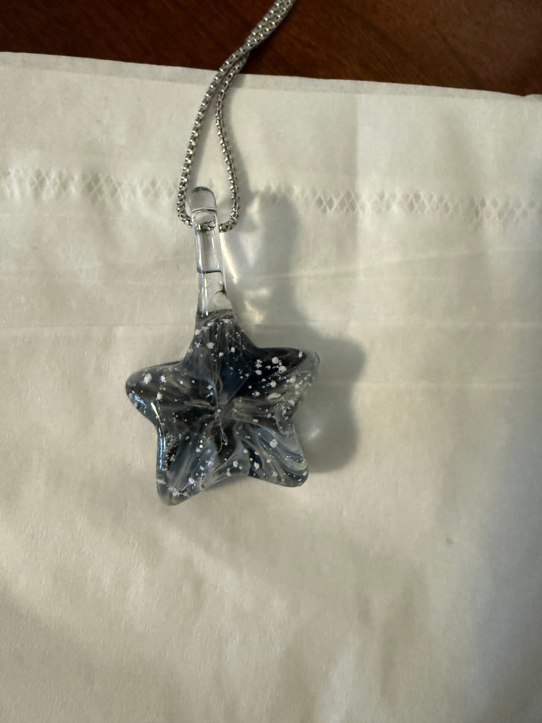 Customer photo review of Ghost Pendant with Infused Cremation Ashes