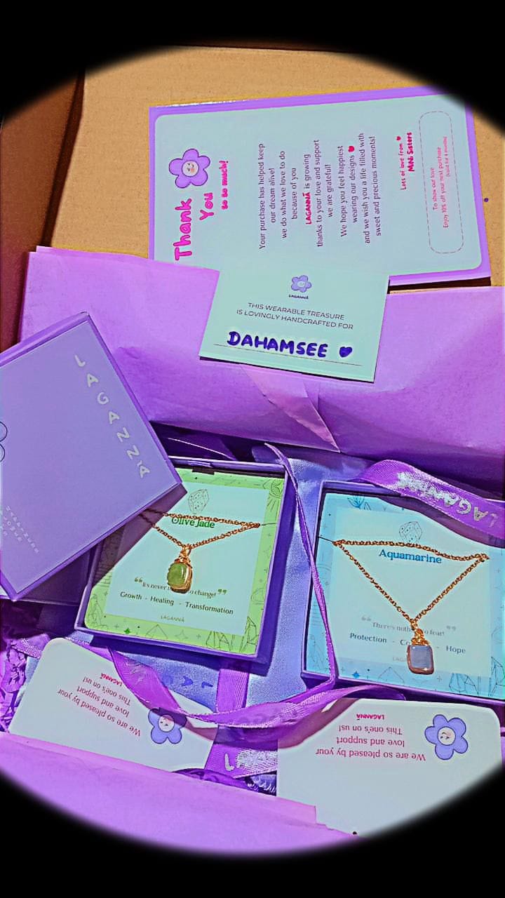 Customer photo review of Aquamarine Square Stone Necklace
