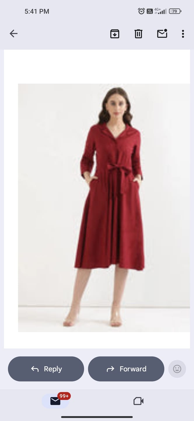 Customer photo review of Women Maroon Airy Linen Flared Dress