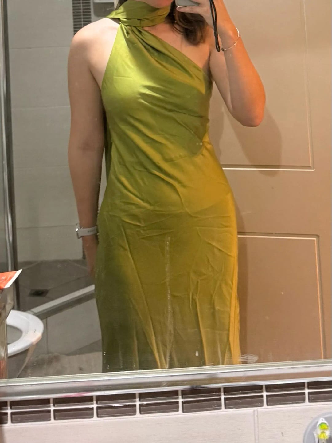 Customer photo review of Yanna Halter Backless Satin Dress