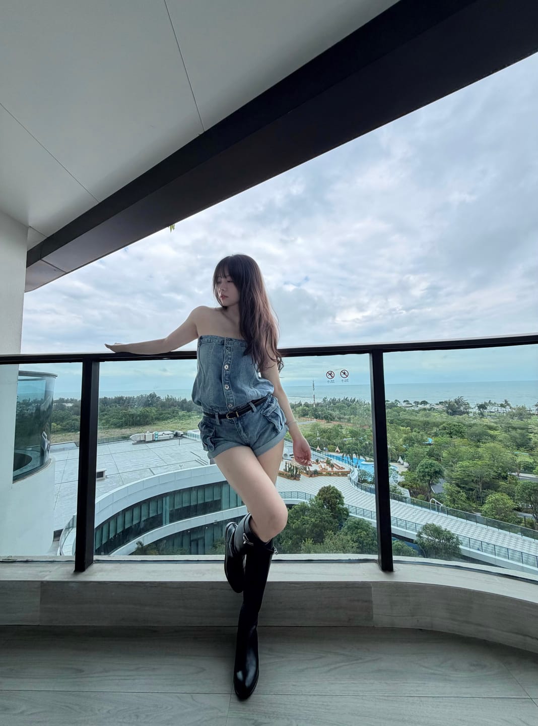 Customer photo review of WARDEN EDGE Strapless Denim Utility Romper