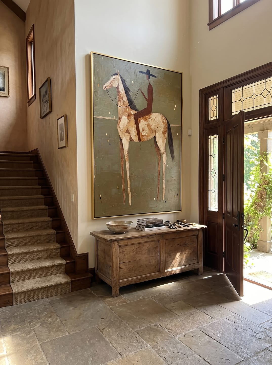Customer photo review of The Silent Rider – Wabi-Sabi Earth Tone Abstract Horse Painting | Minimalist Textured Entryway Art