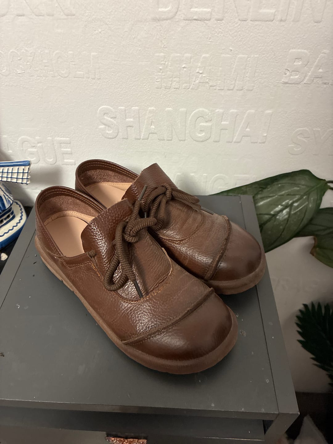 Customer photo review of Women Vintage Leather Drawstring Flat Shoes
