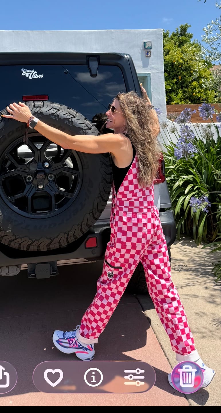 Customer photo review of Women's Overall in Bubble Gum Checkered