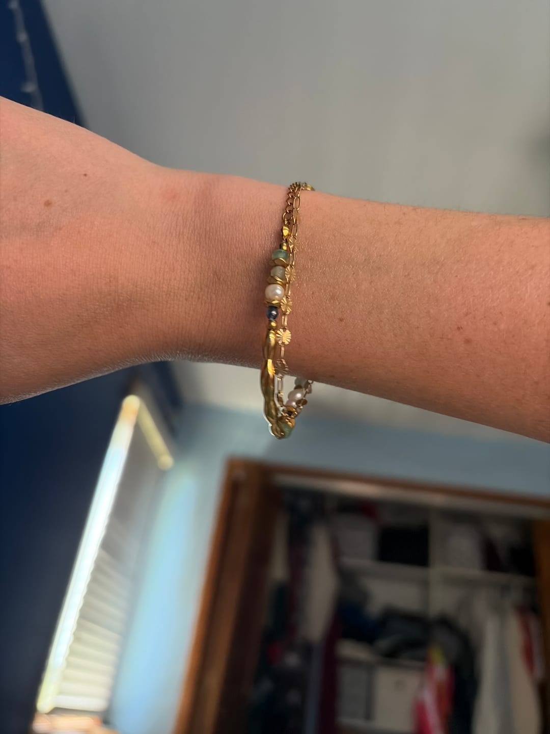Customer photo review of Freshwater Pearl & Malachite Beaded Bracelet