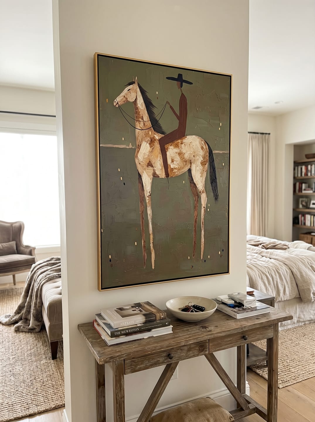 Customer photo review of The Silent Rider – Wabi-Sabi Earth Tone Abstract Horse Painting | Minimalist Textured Entryway Art