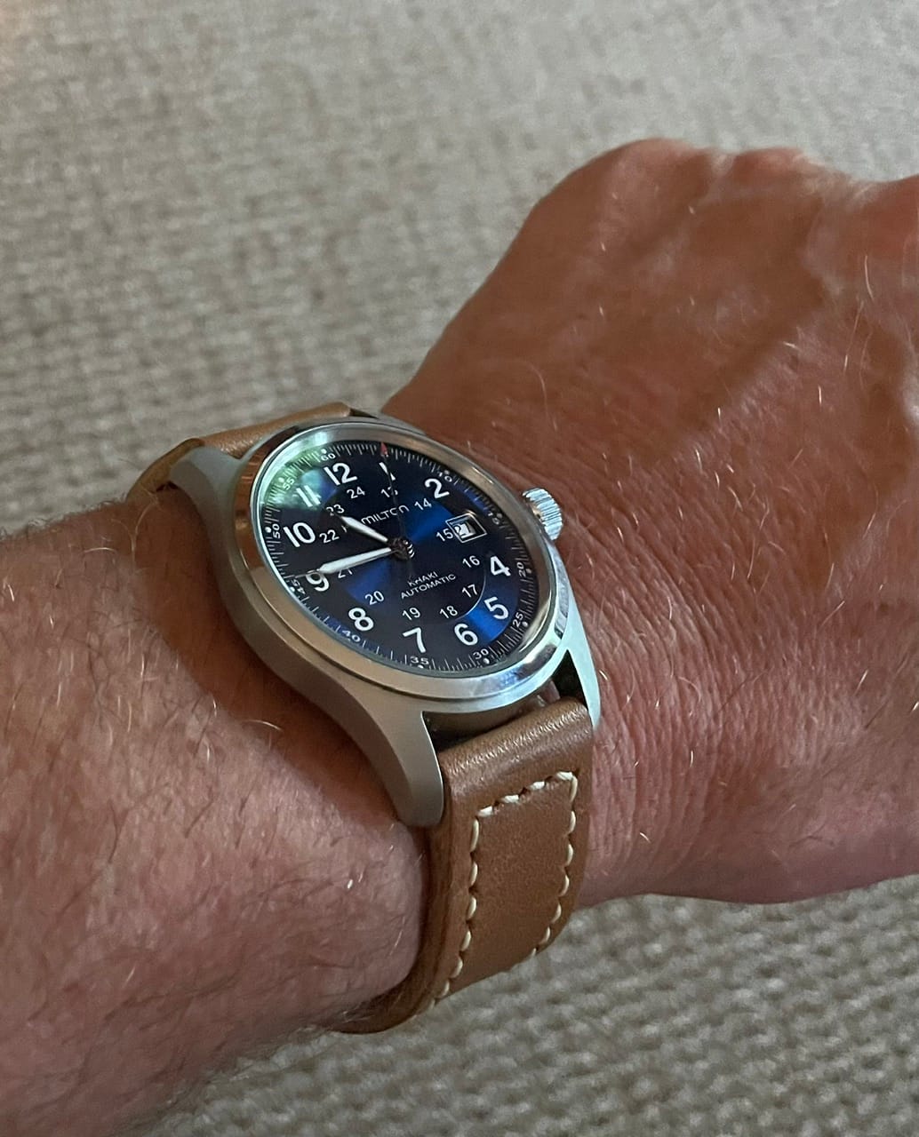 Customer photo review of Horween Natural Dublin Leather Watch Strap, Natural Thread