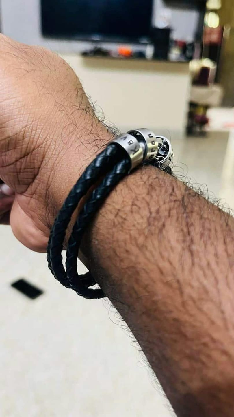Customer photo review of Braided Leather Bracelet with Beads