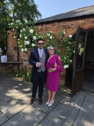 Customer photo review of Gina Bacconi Magenta Debby Flutted Sleeve Wrap Dress