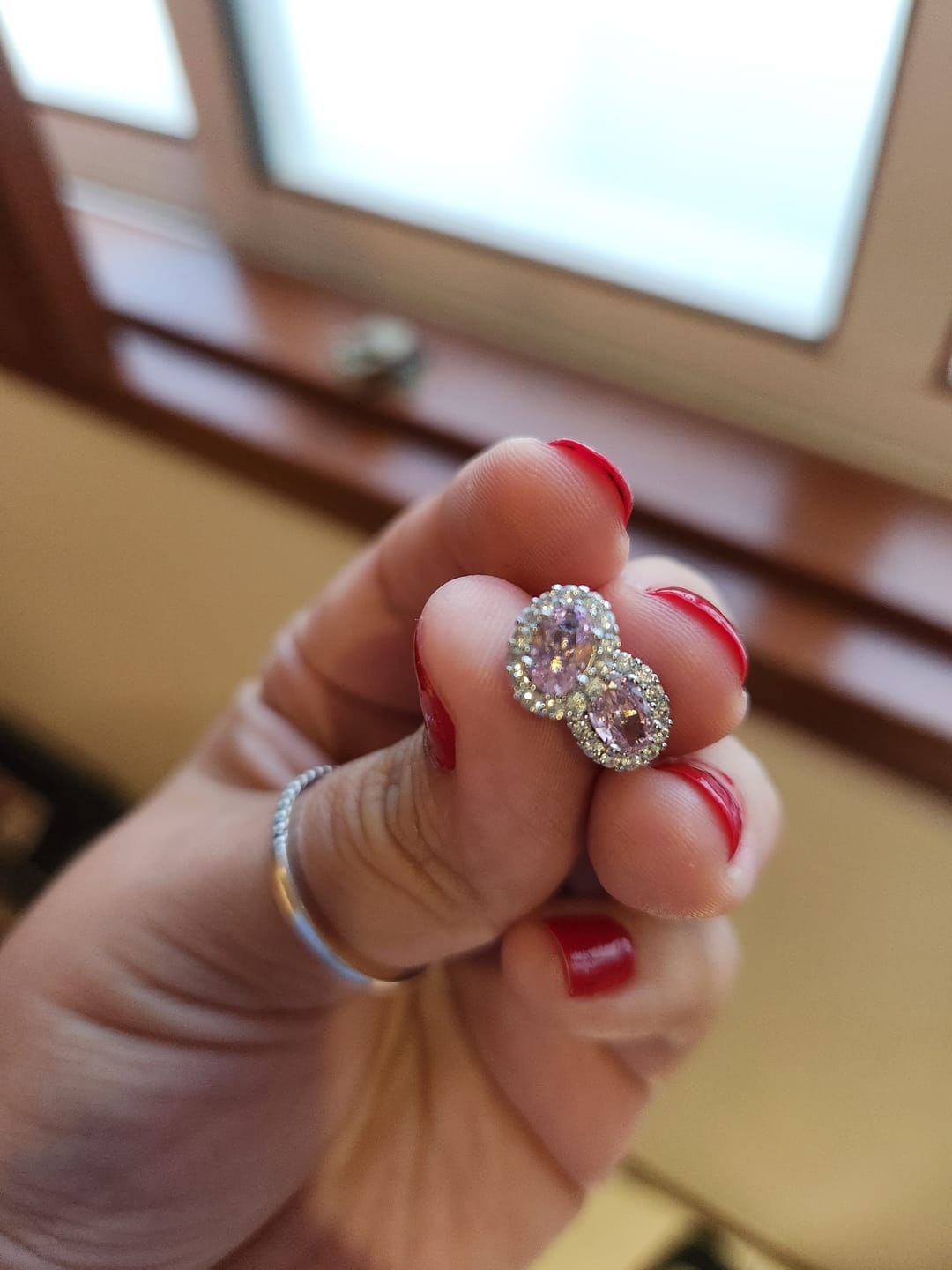 Customer photo review of Par Arete Ovalado Birthstone Plateado