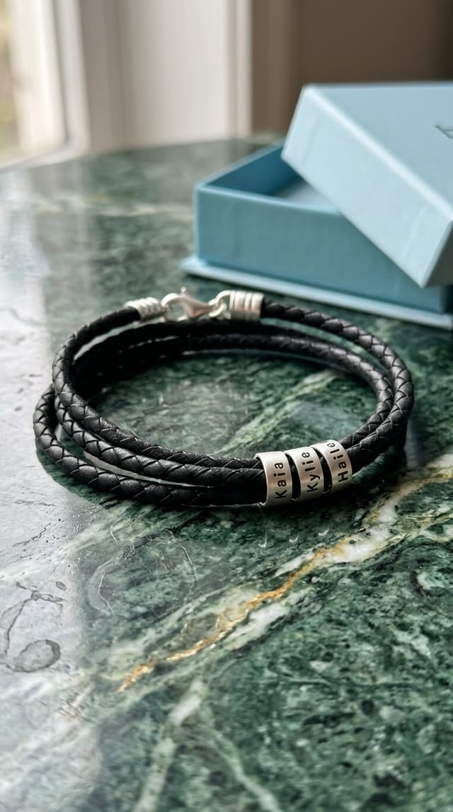 Customer photo review of Braided Leather Bracelet with Beads