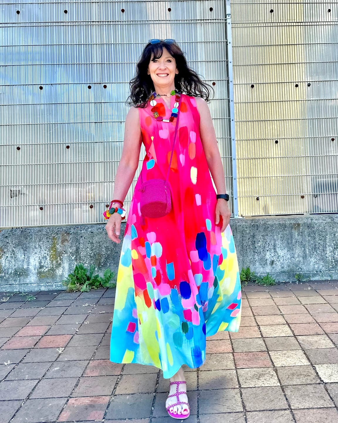 Customer photo review of Loose Sleeveless Contrast Color Printed V-Neck Maxi Dresses