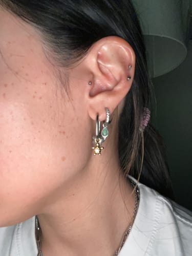 Customer photo review of Cowrie Plumeria Charm Hoop Set