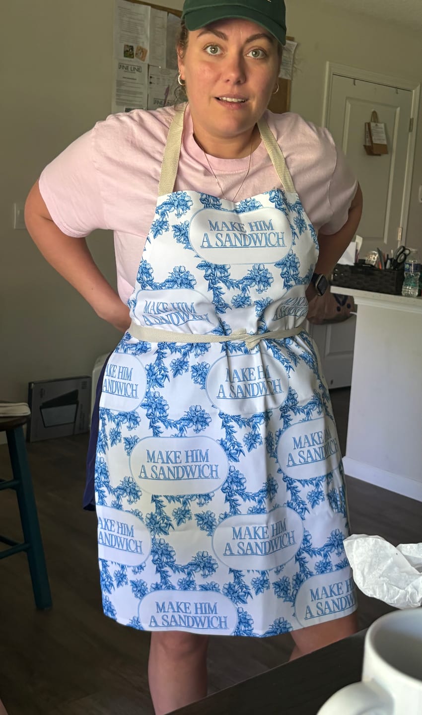 Customer photo review of Make Him A Sandwich Apron Patterned