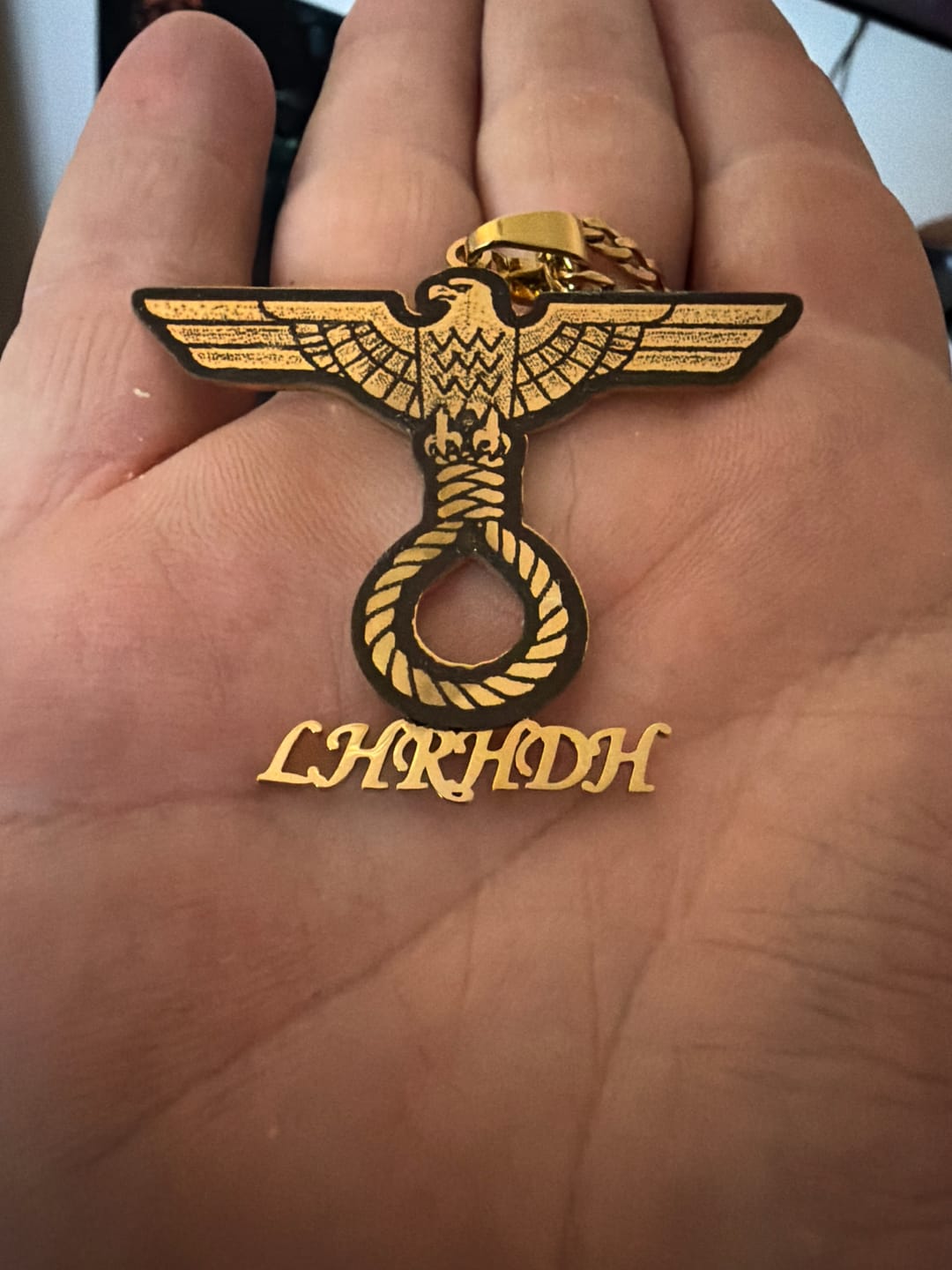 Customer photo review of Custom Logo Engraved Photo Pendant Necklace