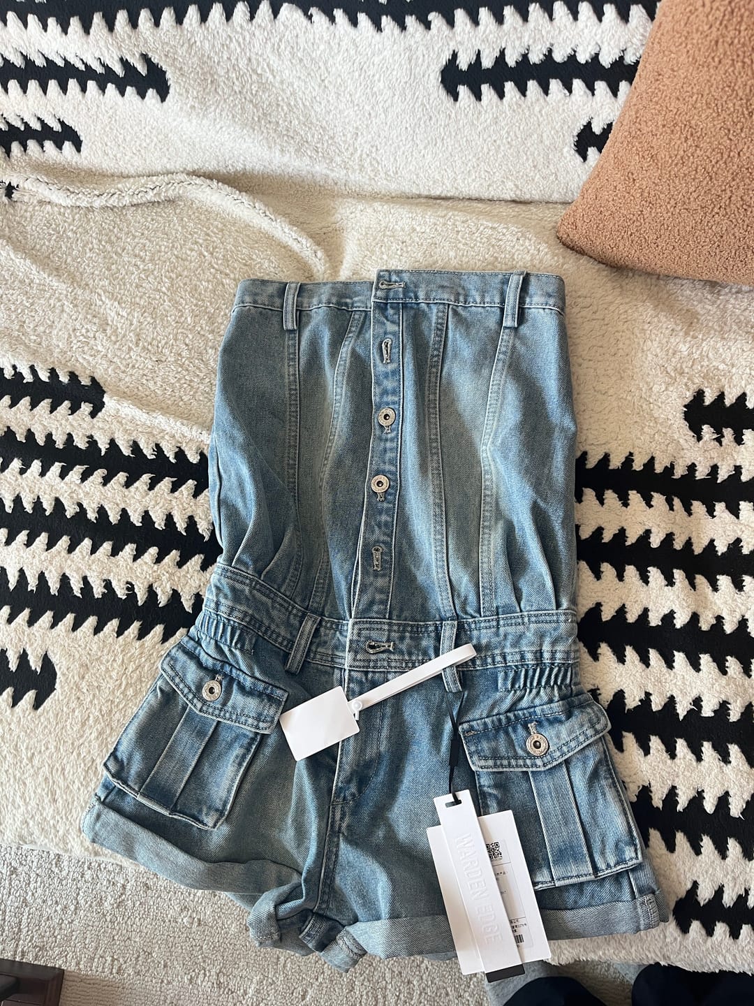 Customer photo review of WARDEN EDGE Strapless Denim Utility Romper