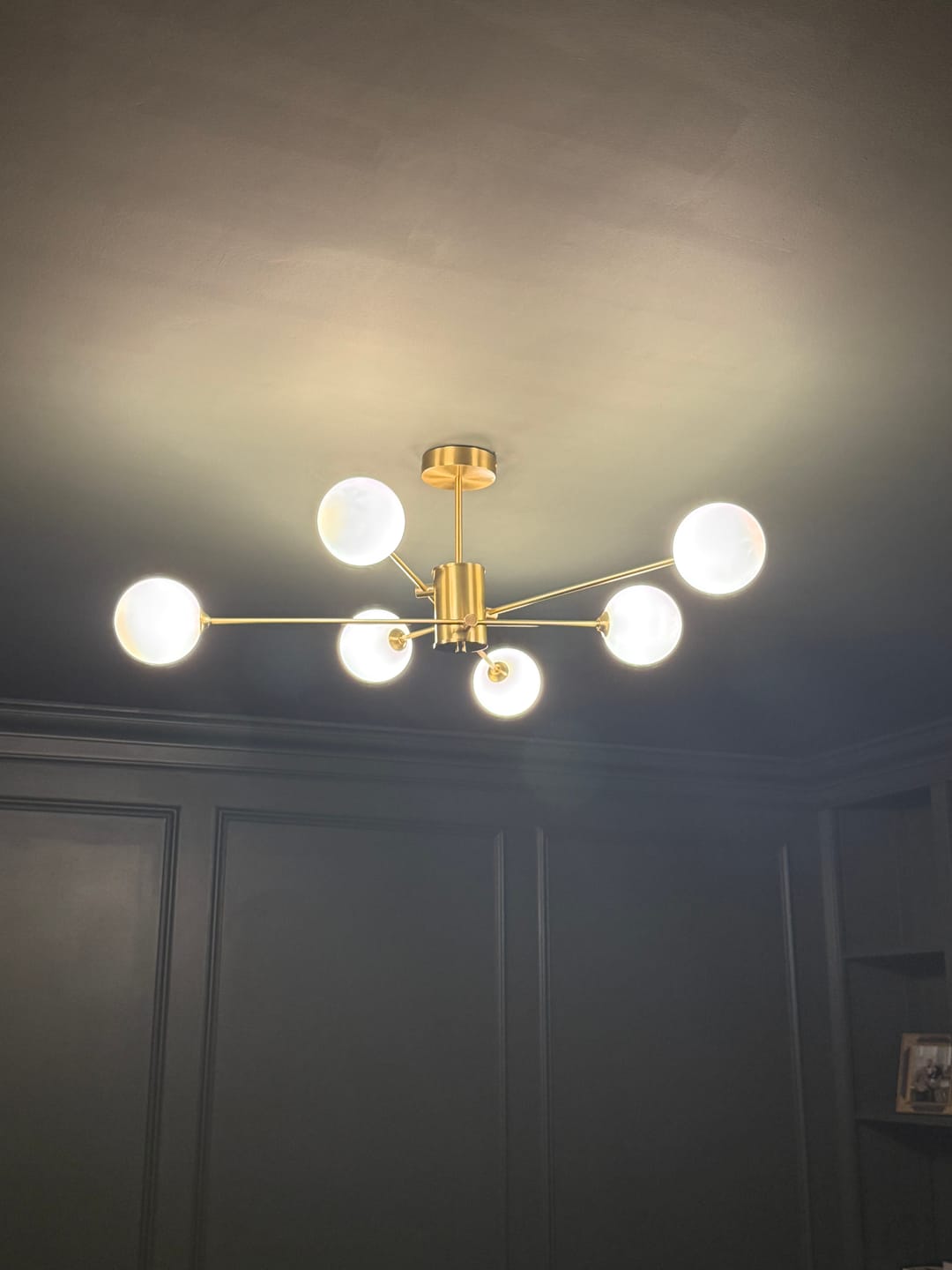 Customer photo review of 6-Light Opal Glass Globe Linear Sputnik Semi Flush