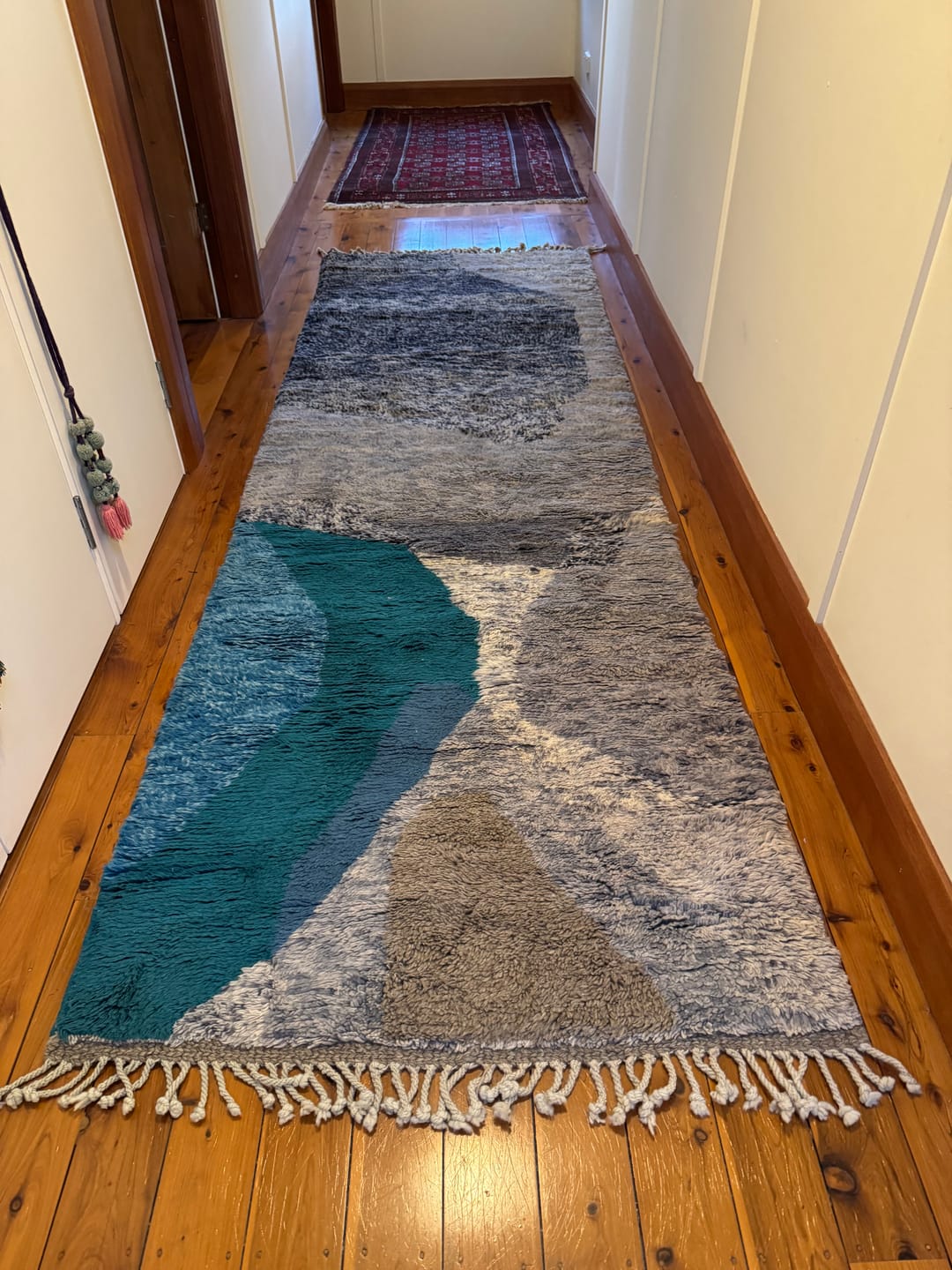 Customer photo review of Rouya Runner | Luxurious 3x9 Beni Mrirt Moroccan Runner Rug - Teal Plush Wool Berber Hallway Carpet | 3'1"x9'8" Ft | 94x295 cm