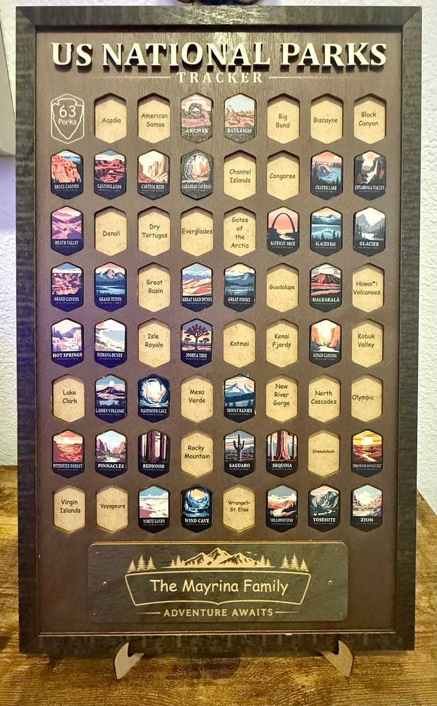 Customer photo review of USA National Parks Travel Tracker - A Handcrafted Wooden Board to Track All 63 National Parks