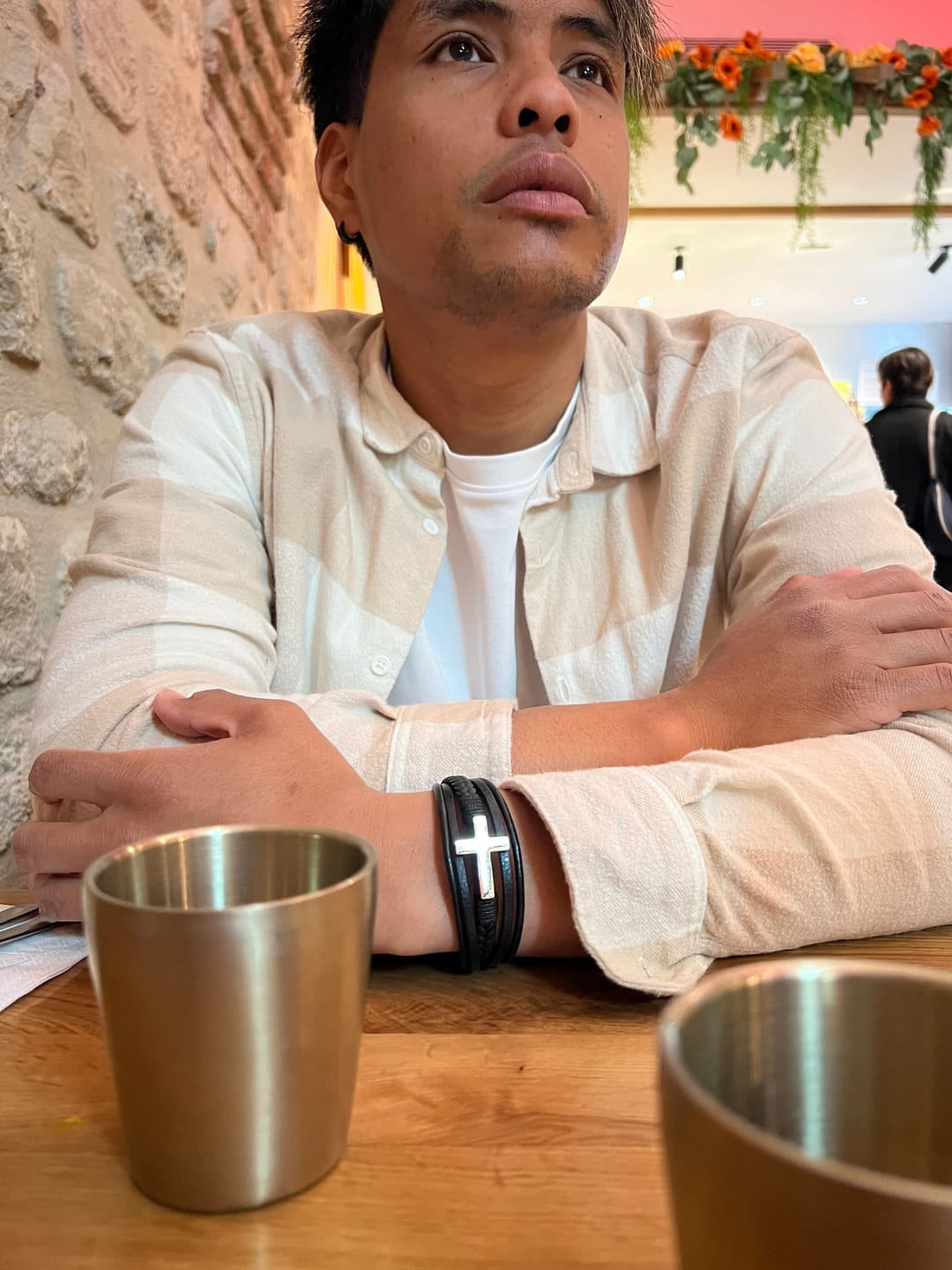 Customer photo review of Bracelet Croix David Cuir et Acier