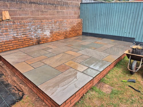 Customer photo review of Autumn Brown Indian Sandstone Paving - Patio Pack - Mixed Sizes - Hand Cut & Riven