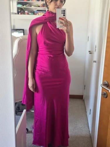 Customer photo review of Yanna Halter Backless Satin Dress