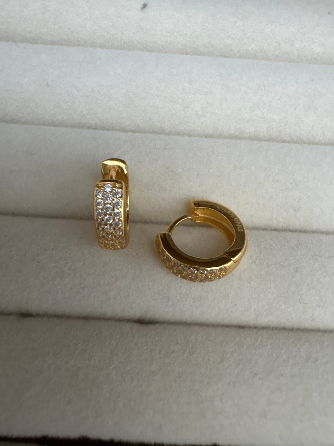 Customer photo review of Bold Pave Huggies in Gold