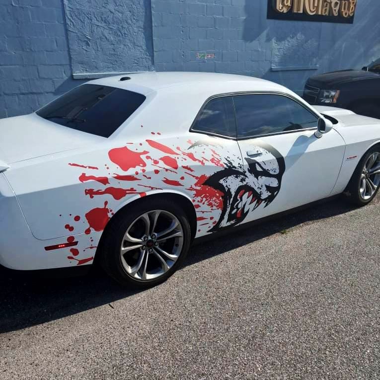 Customer photo review of Hellcat Decal Sticker for Challenger, Charger, Durango SRT. Blood Splatter Car Decal. #6993