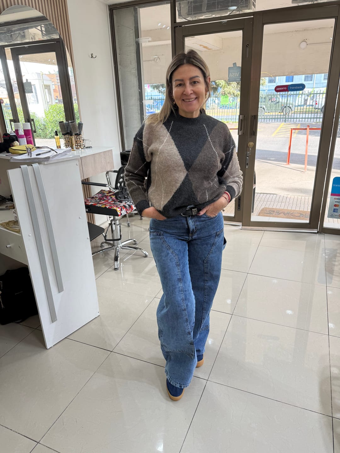 Customer photo review of JEANS WIDE LEG TIRO ALTO ROSARIO azul